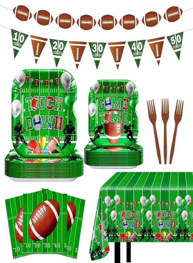 Lecheme Football Party Decorations Kit Serve 24: Disposable Paper Plates, Football Napkins,Touchdown Tablecloth,Banner,Forks for Super Gameday Party Supplies Tailgate Birthday Decorations - Image 1